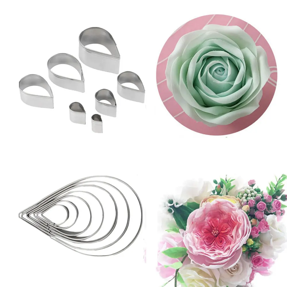 

7Pcs/Set Fondant Cake Mold Stainless Steel Creative Water Drop Flower Leaves Pastry Mould Biscuit Candy Decorating Tools