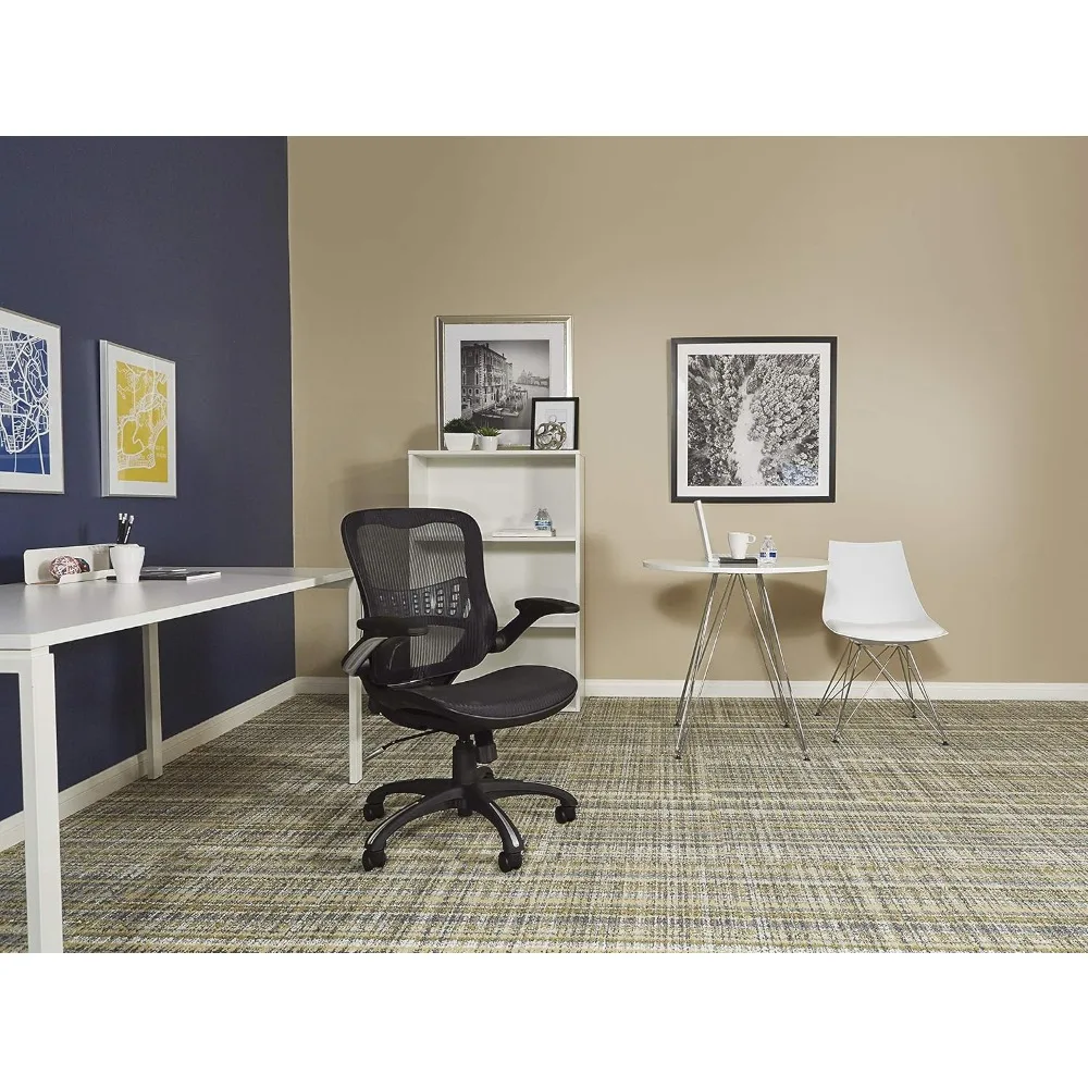 เก้าอี้สำนักงานสำหรับผู้จัดการแบบมีช่องระบายอากาศรุ่นออฟฟิศสตาร์ ไรลีย์พร้อมเบาะและพนักพิงตาข่ายระบายอากาศ ฐานสีดำพร้อมสีดำ