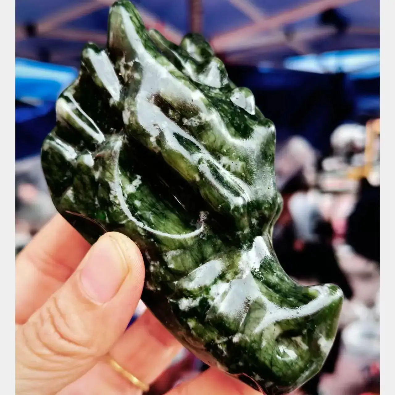Natural Green Tree Jade Dragon Head, Quartz Crystal Green Mineral Polished Dragon Head, Mineral