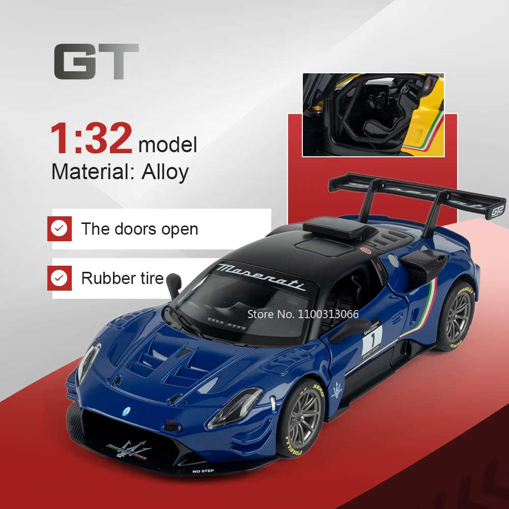 

1:32 GT Car Diecast Alloy Toys Miniature Model Doors Opened Shock Absorption Rubber Tire with Acrylic Box Vehices Gift for Child