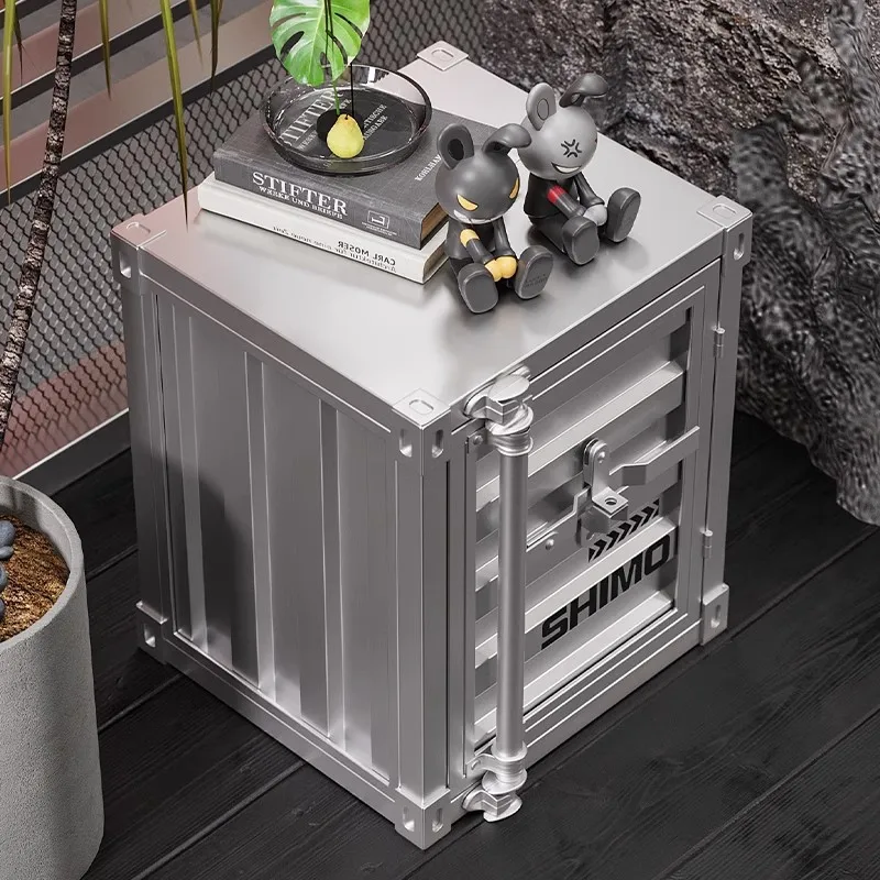 Industrial Style Metal Container Storage Cabinet for Bedroom Coffee Shop Bedside Table with Window Decor Exhibit Furniture