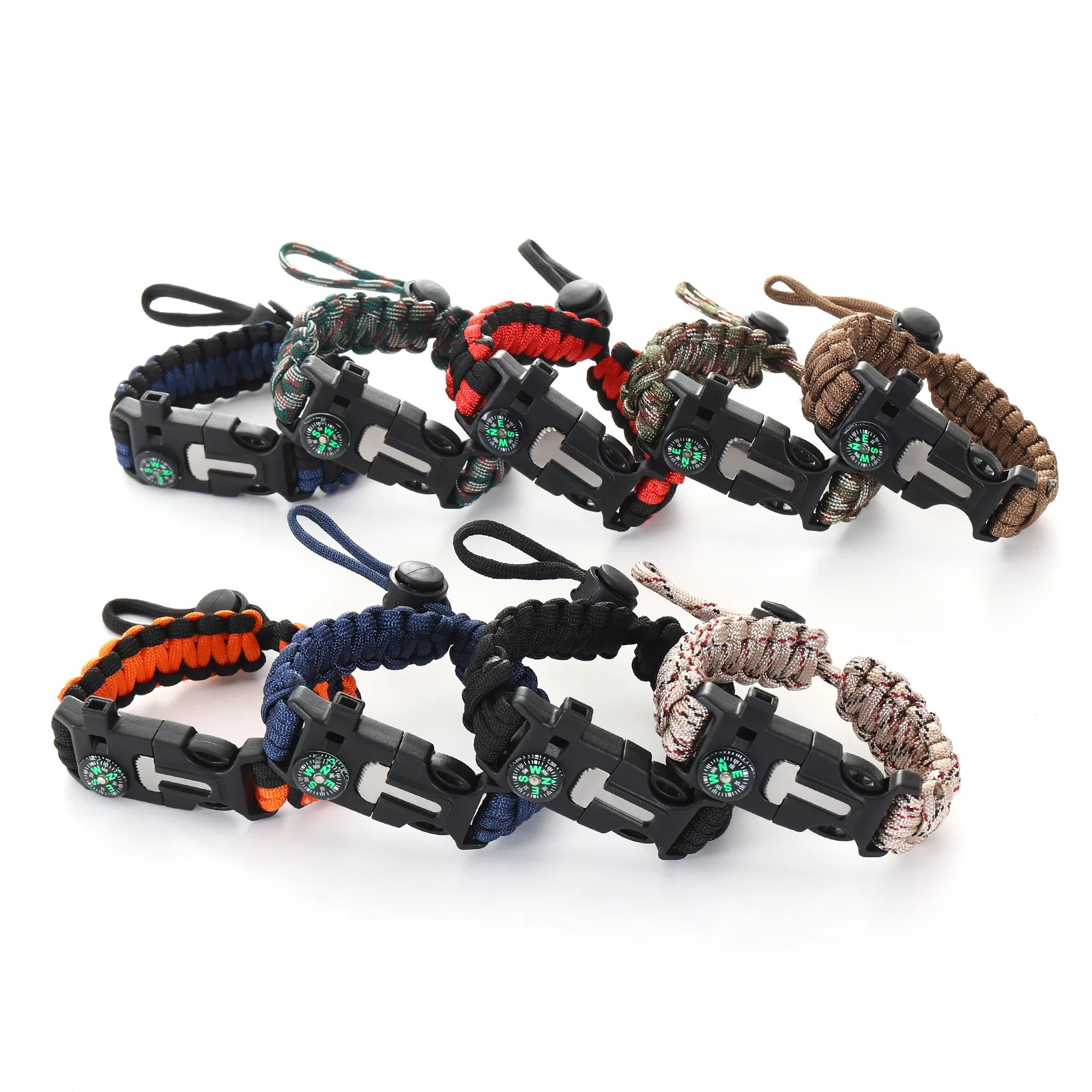 Outdoor Multifunctional Emergency Rescue Bracelet Umbrella Rope Woven Compass Buckle Adjustable Survival Bracelets