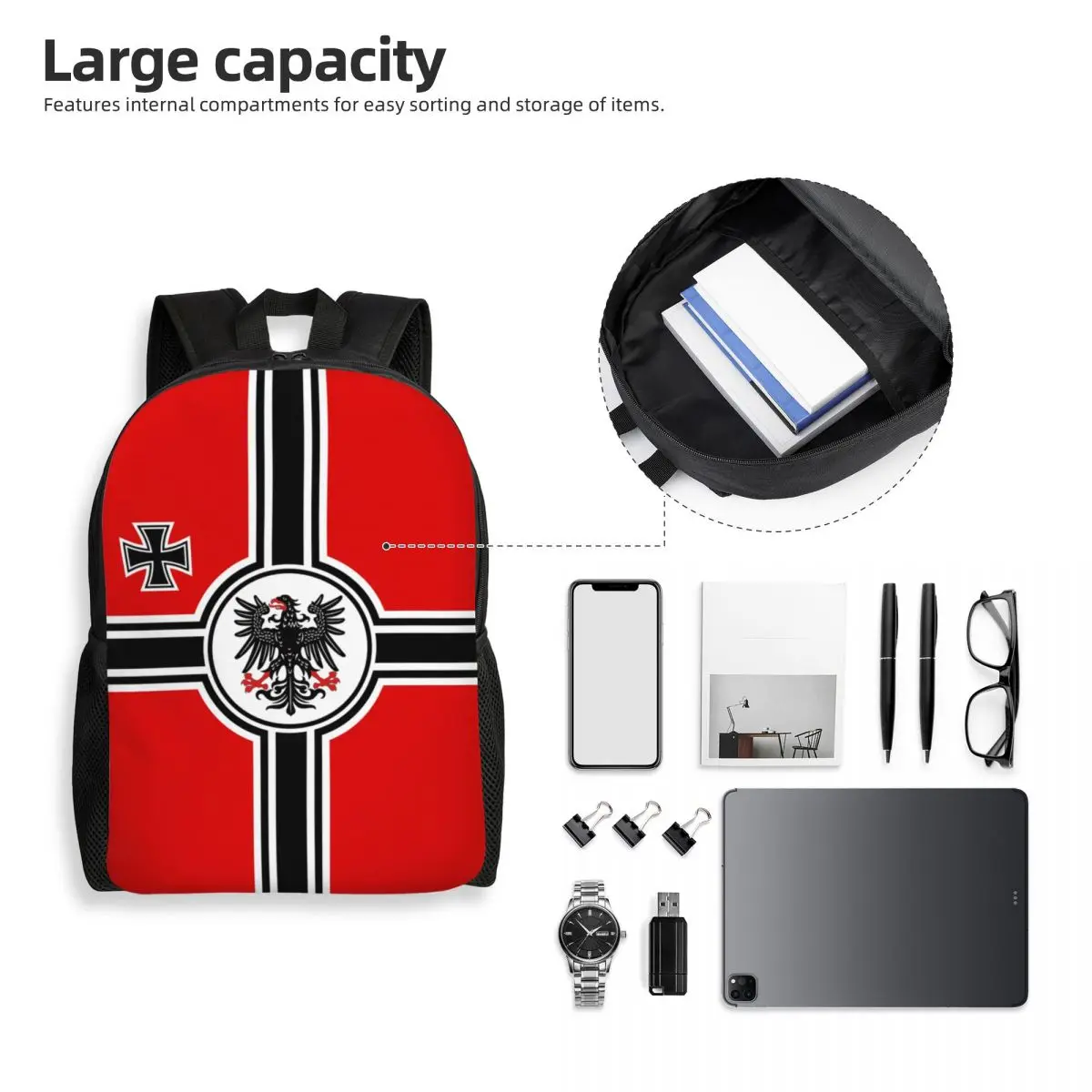 Custom German DK Reich Empire Of Flag Travel Backpack  School Computer Bookbag Germany Proud College Student Daypack Bags