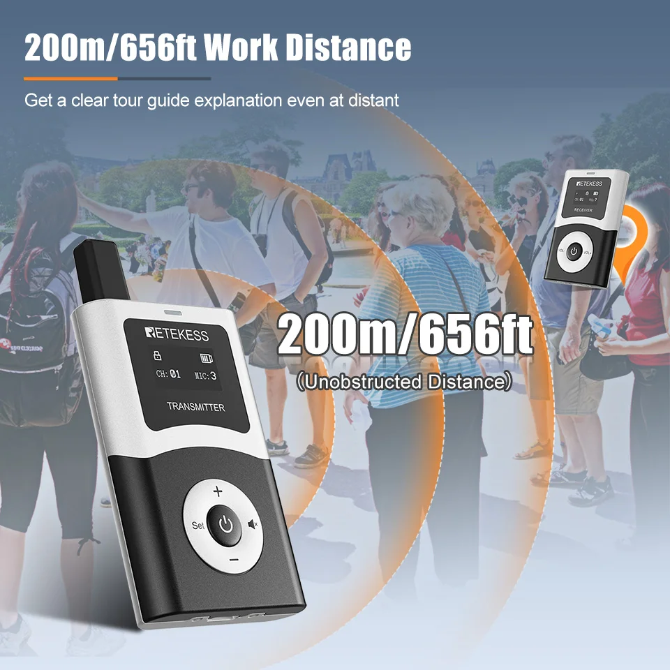 Retekess T130U UHF Tour Guide System Audio Guide Set for Church Translation Visit Tourism Factory Training Teaching Conference