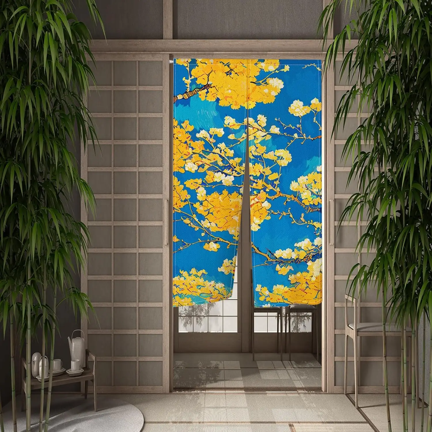Japanese Doorway Curtain Fall Leaves Sky Ukiyoe Printed Window Tapestry Chinese Style Print Door Curtain Treatment Partition