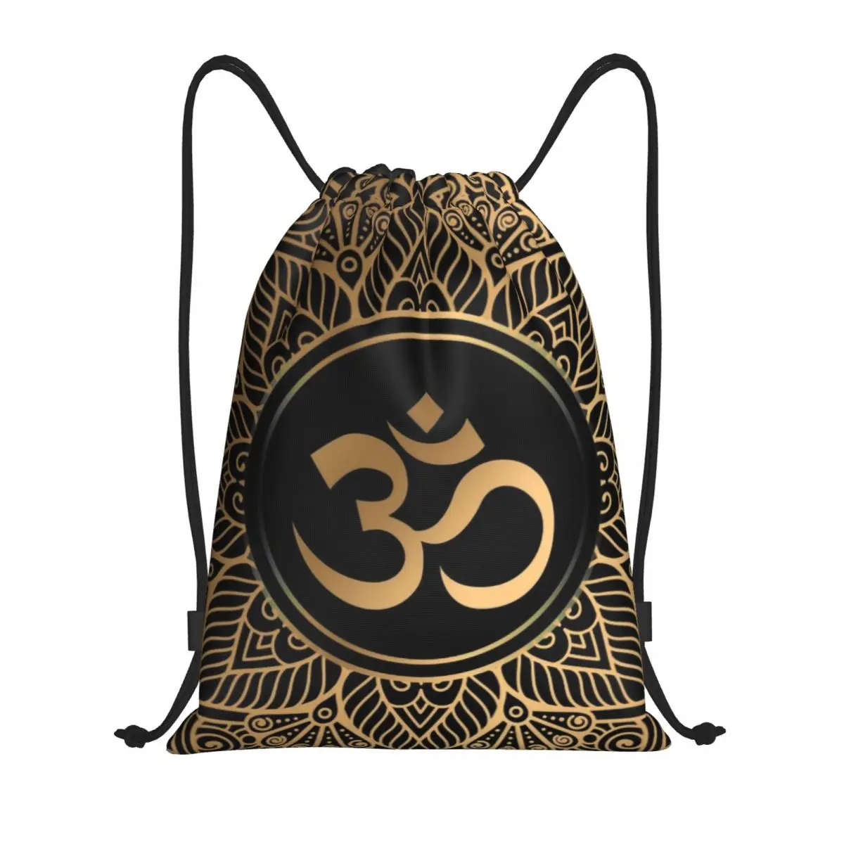 Golden Mandala Buddhism Aum Drawstring Backpack Sports Gym Bag for Women Men Om Yoga Meditation Training Sackpack