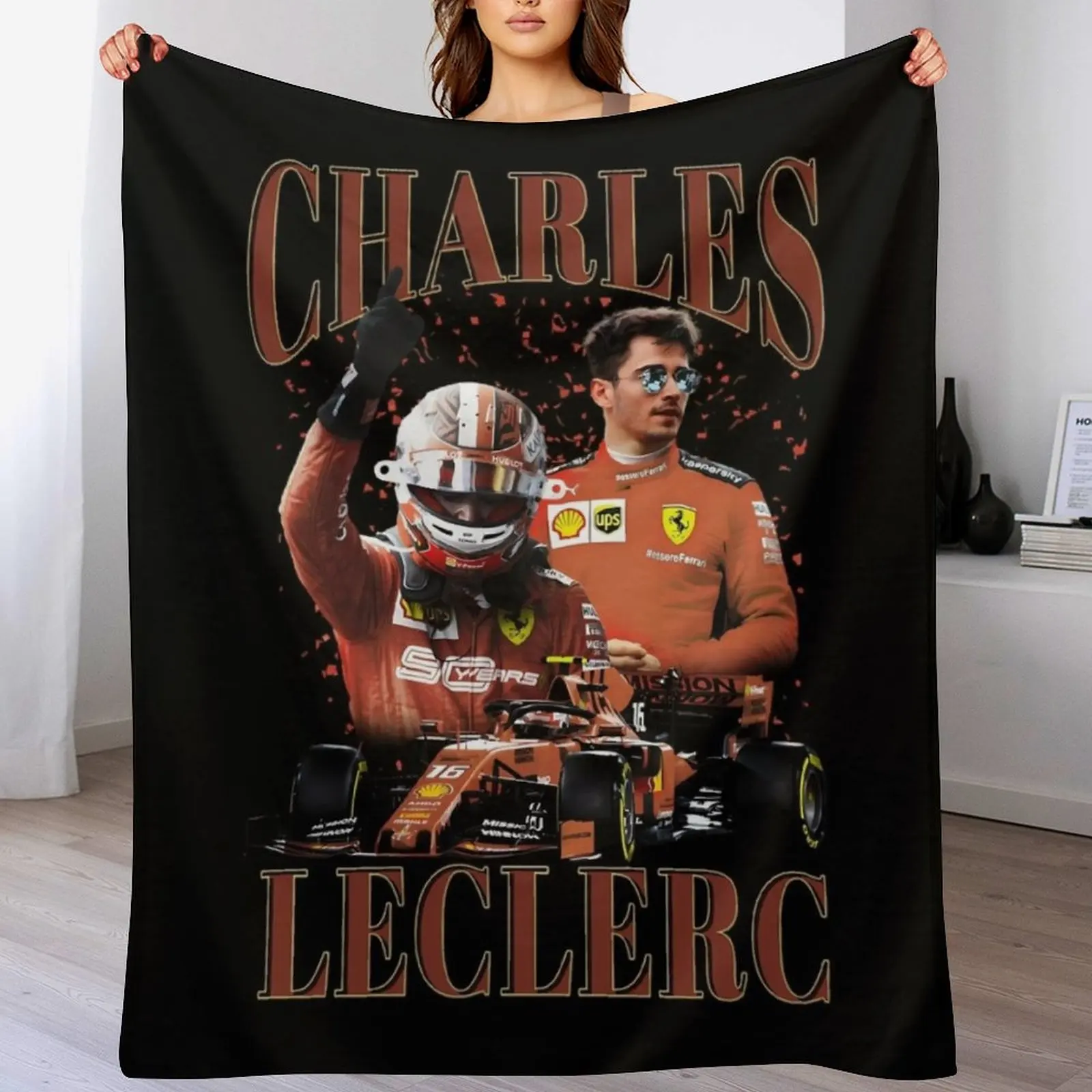 

Charles Leclerc Victory Throw Blanket Retros Polar valentine gift ideas Furrys Blankets