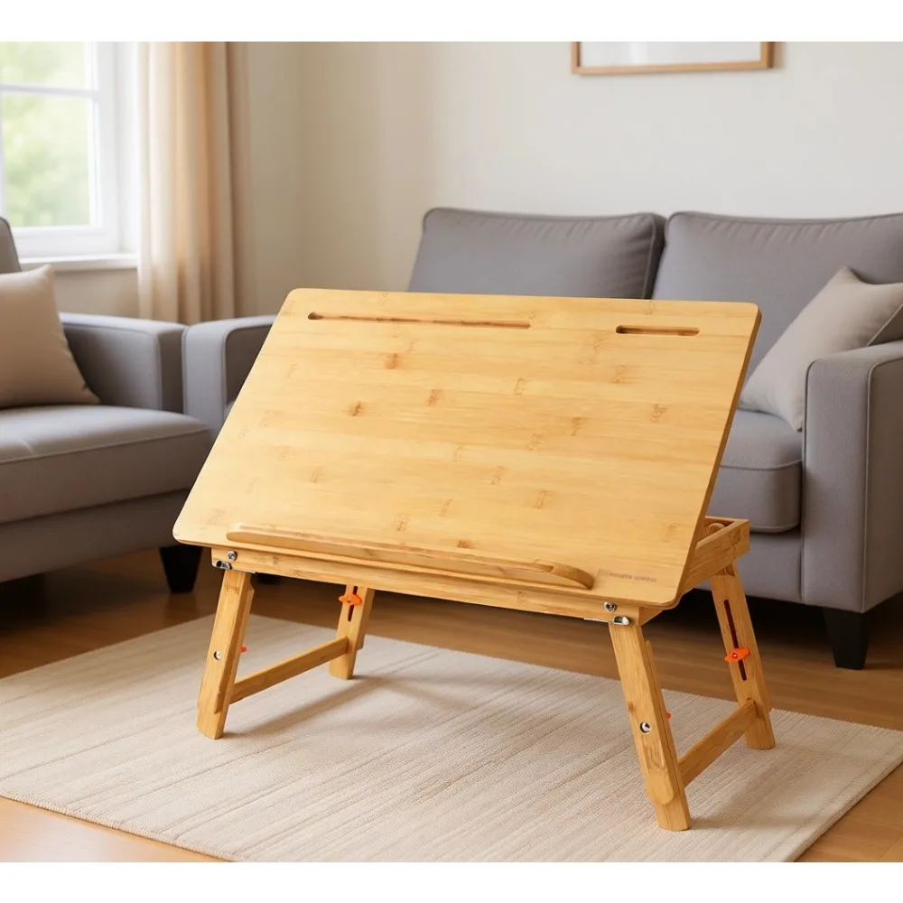 

Регулируемый складной бамбуковый стол для рисования и работы с ноутбуком с отсеком для планшета для взрослых и детей, большой размер