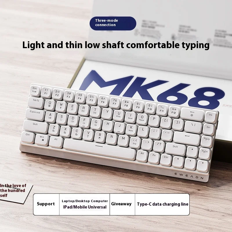 EWEADN Tri-Mode Ergonomic Wireless Gaming Keyboard,BT/2.4G/Wired,Low Profile Switch,Screen Display,Silent,Knob, for PC/Laptop - Image 3