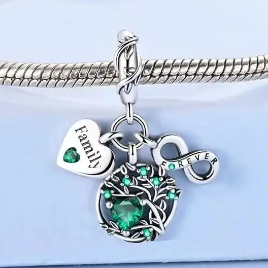 

925 Silver Dangle Charm Family Tree Love Fit Bracelet Beads Making Woman Jewelry