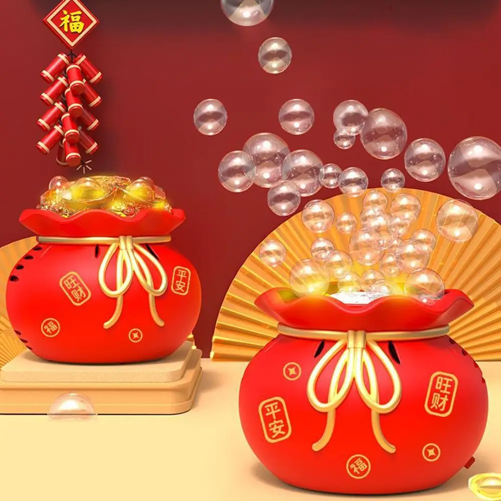 Máquina portátil de bolhas de plástico, máquina eletrônica vermelha de fogos de artifício, luzes flash, sons, sopro automático de bolhas, ambiente externo e interno