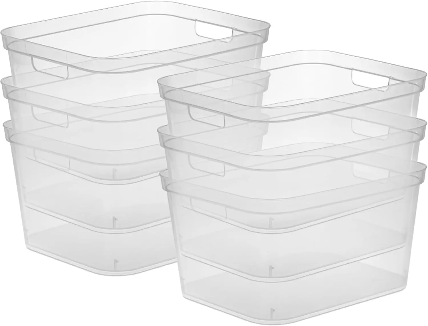 

Modern Polished Storage Bin w/Comfortable Carry Through Handles & Banded Rim for Household Organization, Clear (6 Pack)