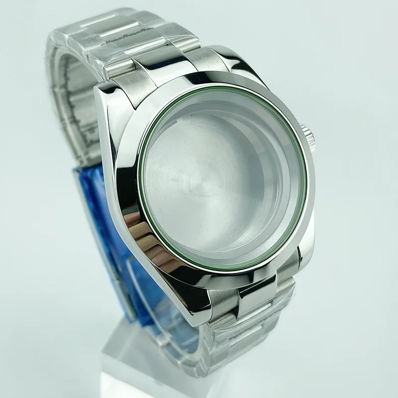 10ATM WR 39mm Milgauss Style Polished Green Edge Sapphire Crystal Watch Case Watchband Set For Miyota8215 DG2813 ETA2836 Mov\'t