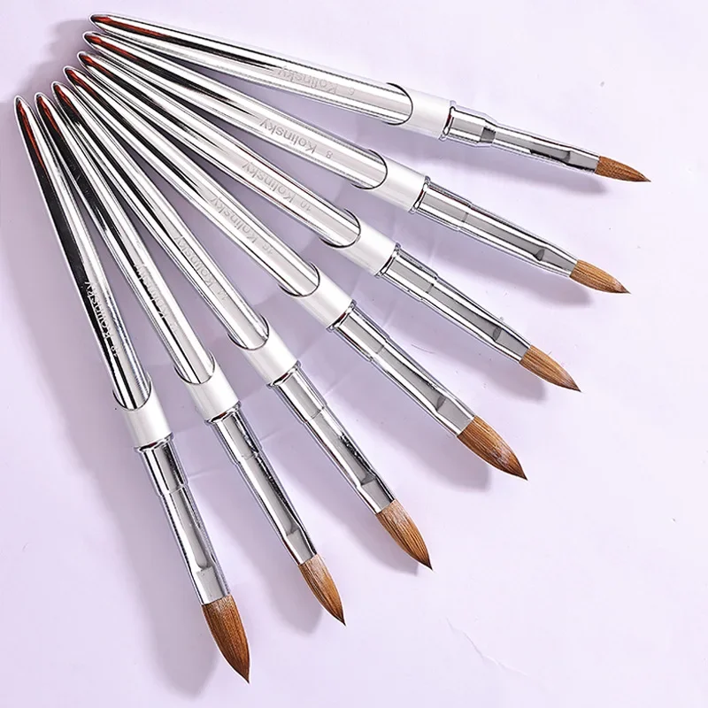 TIANMI 100% Pure Kolinsky Hair Nail Brush Light Metal Handle Polish Nail Art Brushes Gel Builder Pen Manicure Drawing Brush