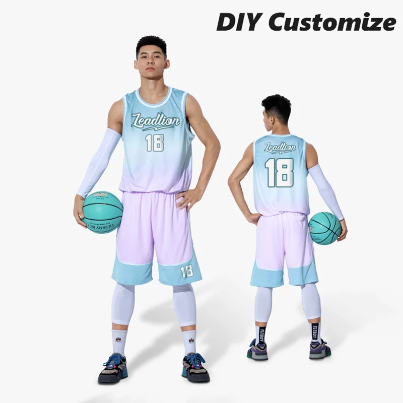 Cyan Pink Color Mens Kid Personalized Custom Basketball Jersey Set Big Size Training Shirt Shorts Uniform Custom Women Clothing