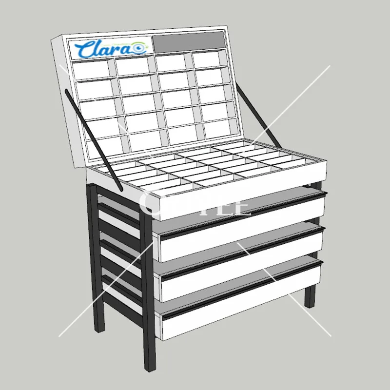 Eyewear store display cabinet, iron-wood sunglasses wall cabinet, display rack, fashionable glasses display stand with lighting