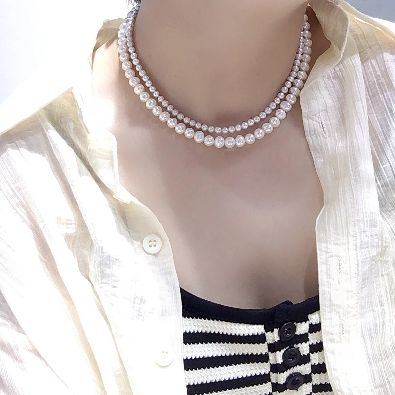 Natural AAA Double Strand South Sea White Pearl Necklace S925 Sterling Silver Versatile Love Extended Tail Chain