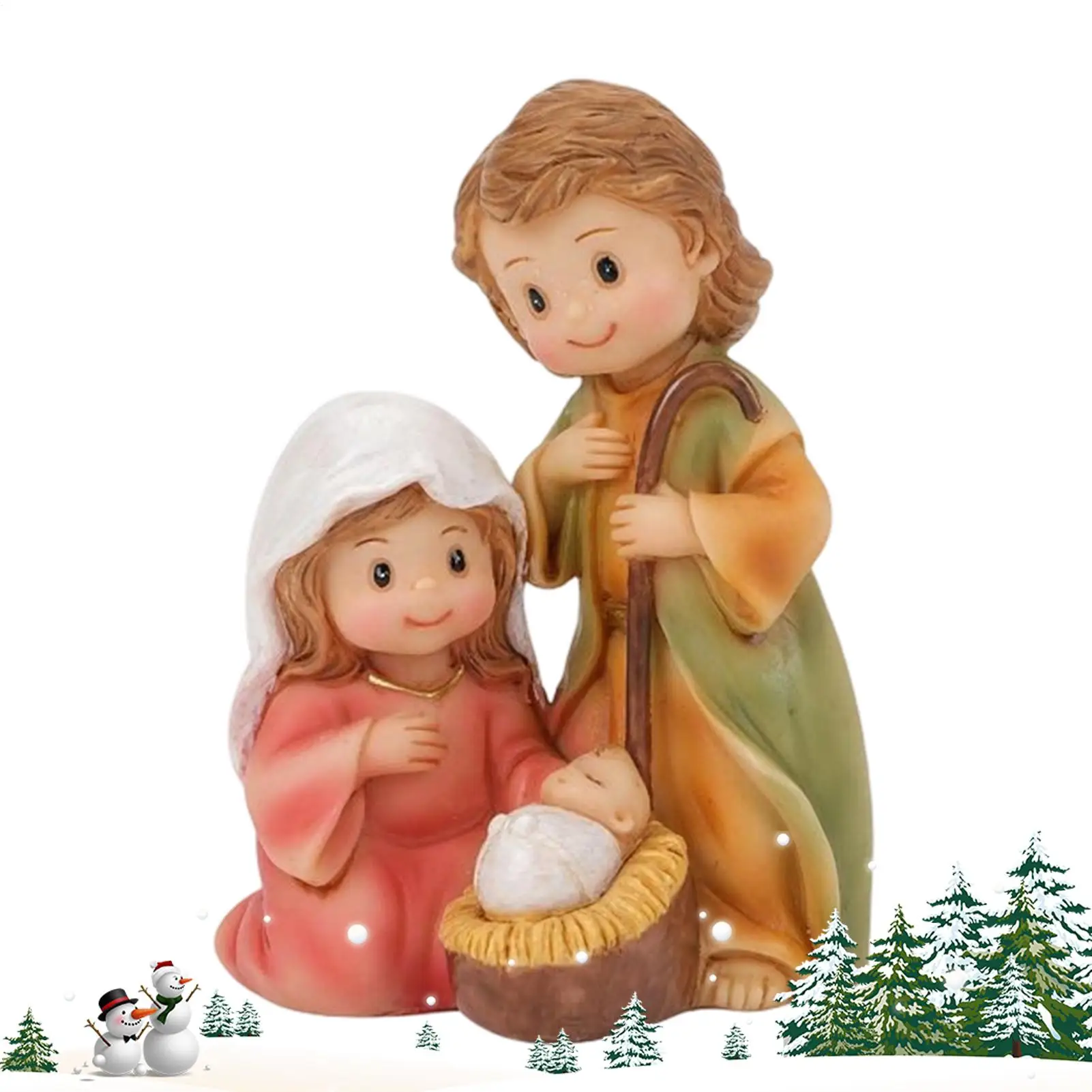 Small Nativity Figurines Resin Christmas Sculpture Decor Desktop Birth Of Jesus Statue For Bookcase Window Sill Bookshelf
