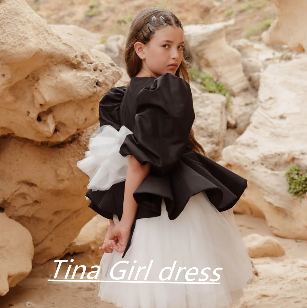 Elegant Flower Girl Dresses for Wedding Half Sleeves Tulle Knee Lenght Kids Party Birthday First Communion Gown Custom