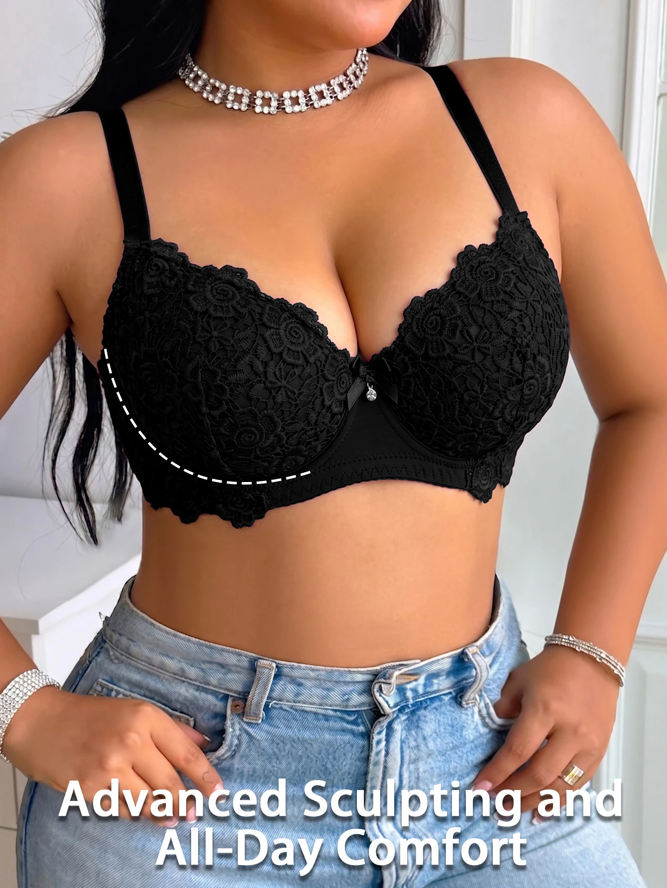 Women's B C D Cup Bra Solid Floral Side Support Shaping Bra Wide straps Non-slip Underwire Comfortable Bra