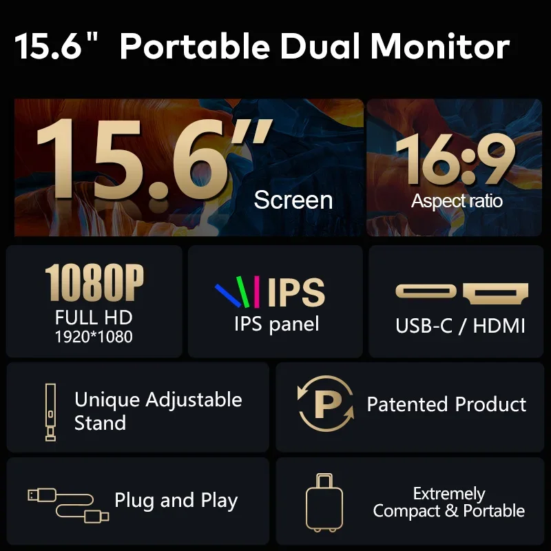 Distributor Wanted 15.6 Inch IPS Panel Plug and Play Hung on the Laptop Expandable Bracket Folding Dual Screen Portable Monitor