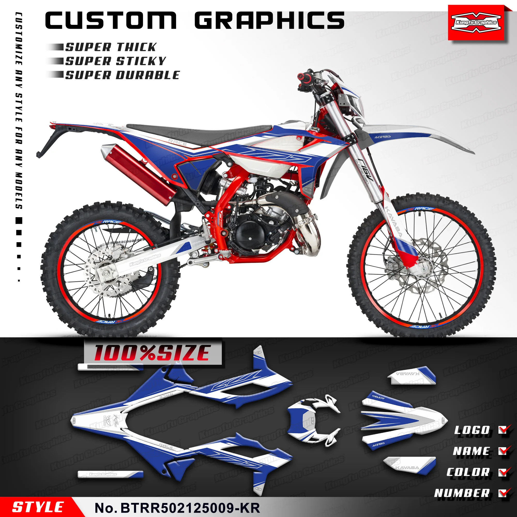 KUNGFU GRAPHICS Custom Stickers Complete Motorcycle Decal for BETA RR 50 Race 2021 2022 2023 2024 2025, Repair, BTRR502125009-KR