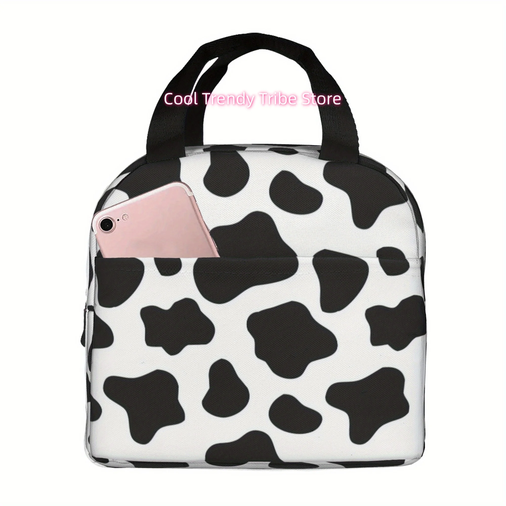 Reusable Cow Print Cooler Bag - Insulated Lunch Tote for Camping, Picnics, and Beach Outings, Perfect for Home, Office, and Outd