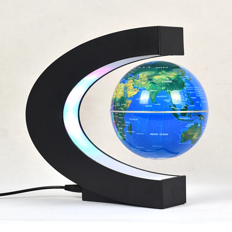 4 Inch Magnetic Levitation Globe C Shape Cool Gadgets For Men LED Light Anti Gravity Floating Geography World Map Home