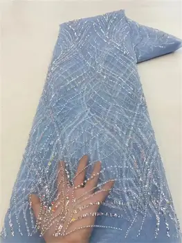 Nejnovější africká tylová síťovaná brokátová krajková látka 2025 saténová nigerijská organza pozlacená žakárová krajková látka pro svatební šaty 4520 10 nejlepší prodej tradiční nigerijská svatební látka - №7