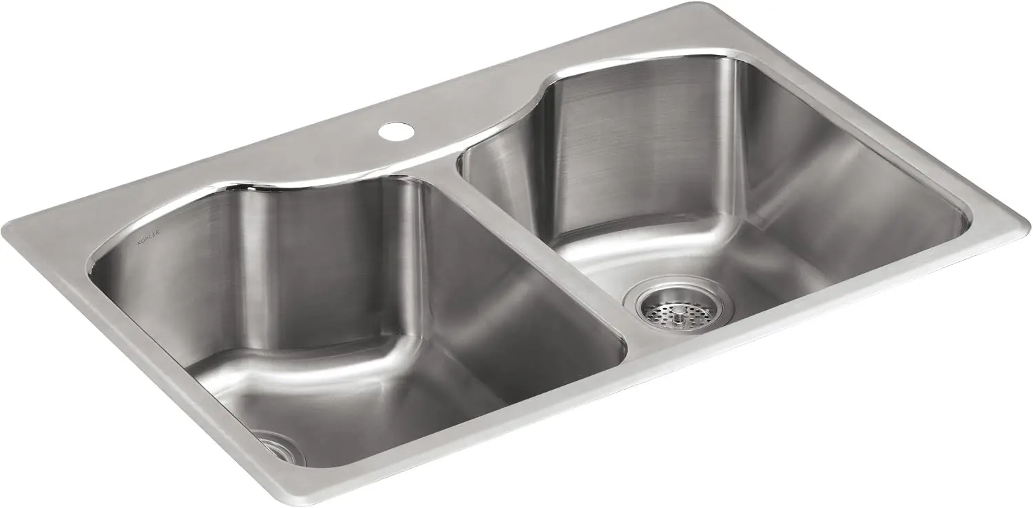3842-1-NA Octave Top-Mount Double-Equal Bowl Kitchen Sink with Single Faucet Hole, Stainless Steel