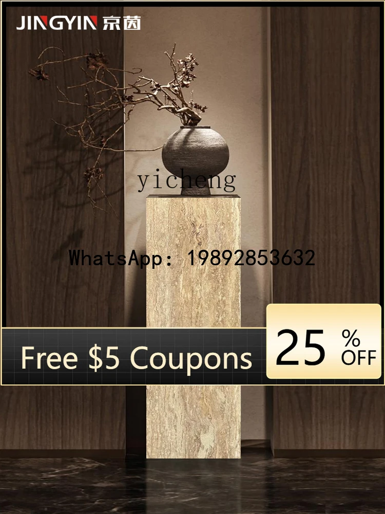 L2-5   marble base sculpture table, living room,  antique yellow cave stone pillar