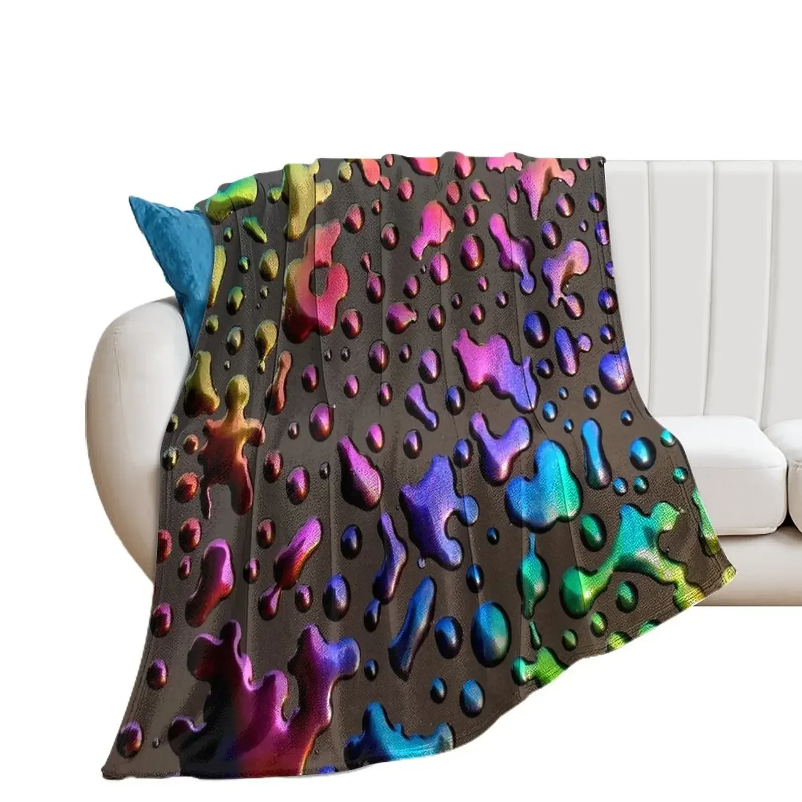 Oil Slick Raindrops Throw Blanket funny gift Tourist Hairy Furry Blankets