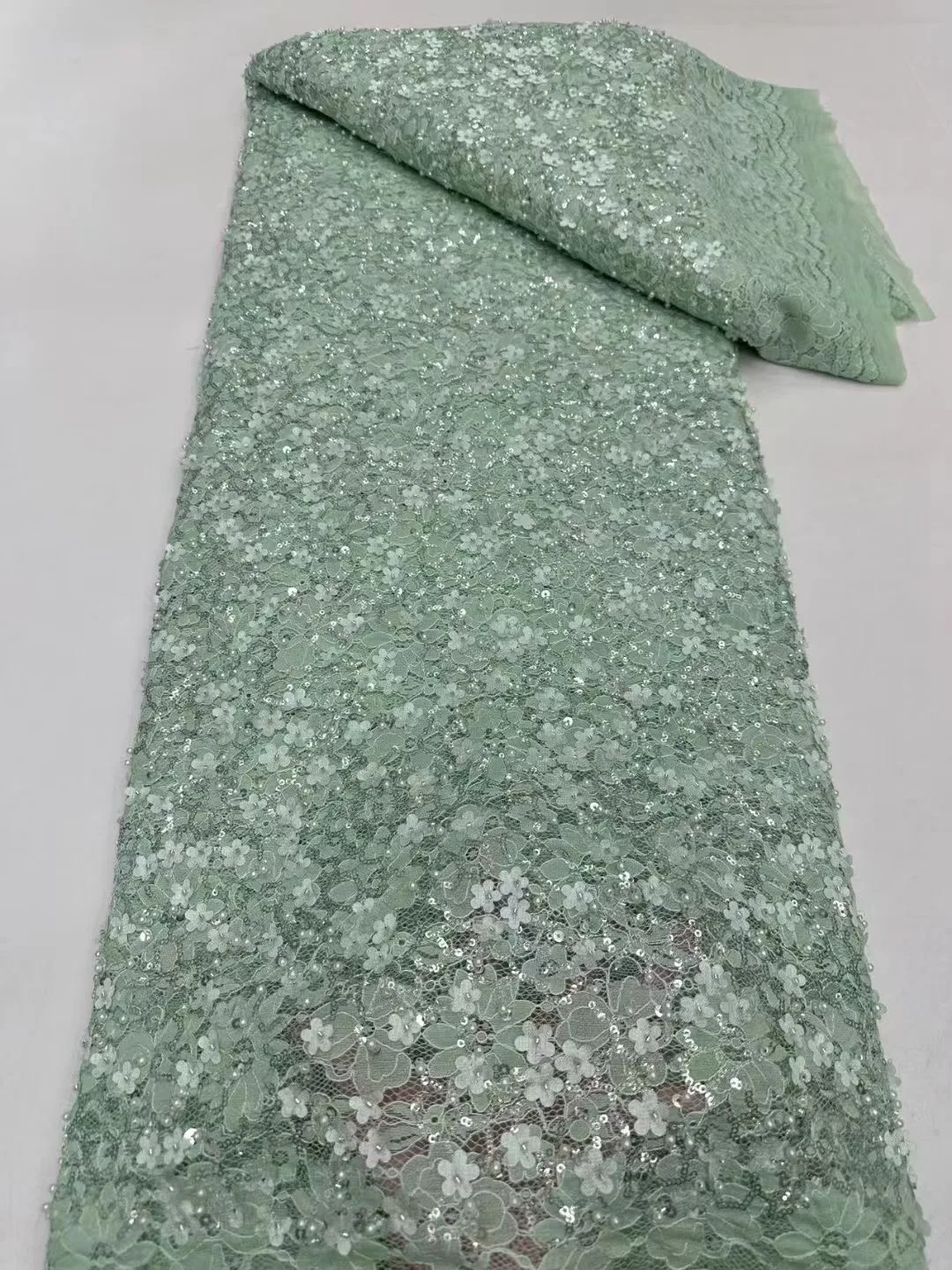 African Nigerian Sequins Embroidery Tulle Lace Fabric, Sewing , Beads Stone Prom Dresses, High Quality, 5Yards, 2024 YAY011