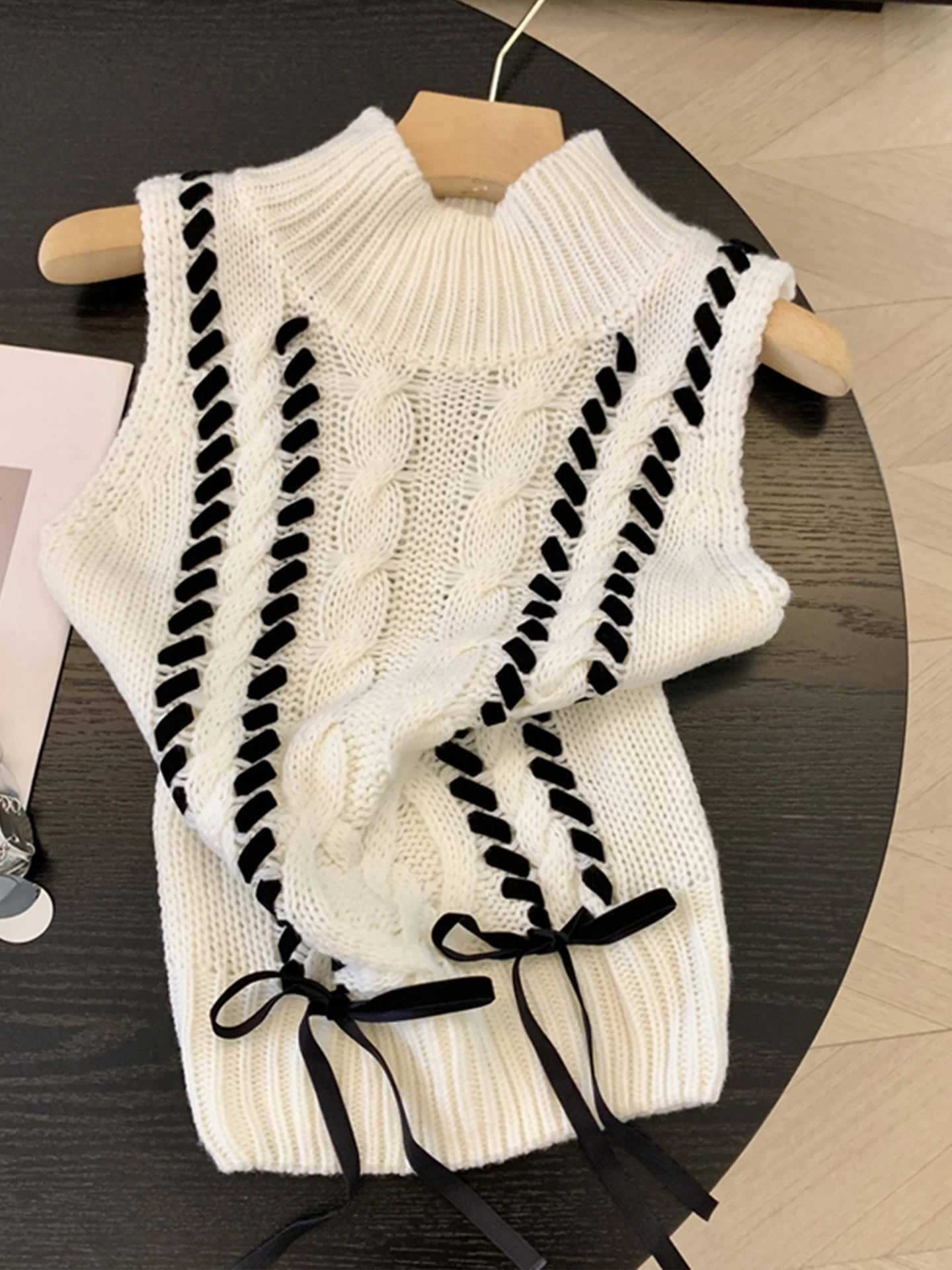 

Women's Knitted Svel Vest f High Collar Design Sensation Base irt Soft Korean Sle Bright Tead ort Sve