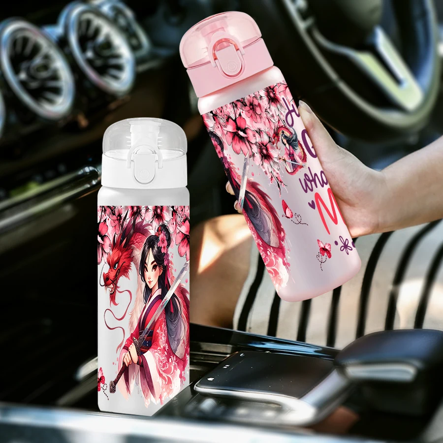 1pc disney flores mulan padrão 26oz garrafa de água de plástico esportes ao ar livre copo de água aniversário/regresso a casa presente