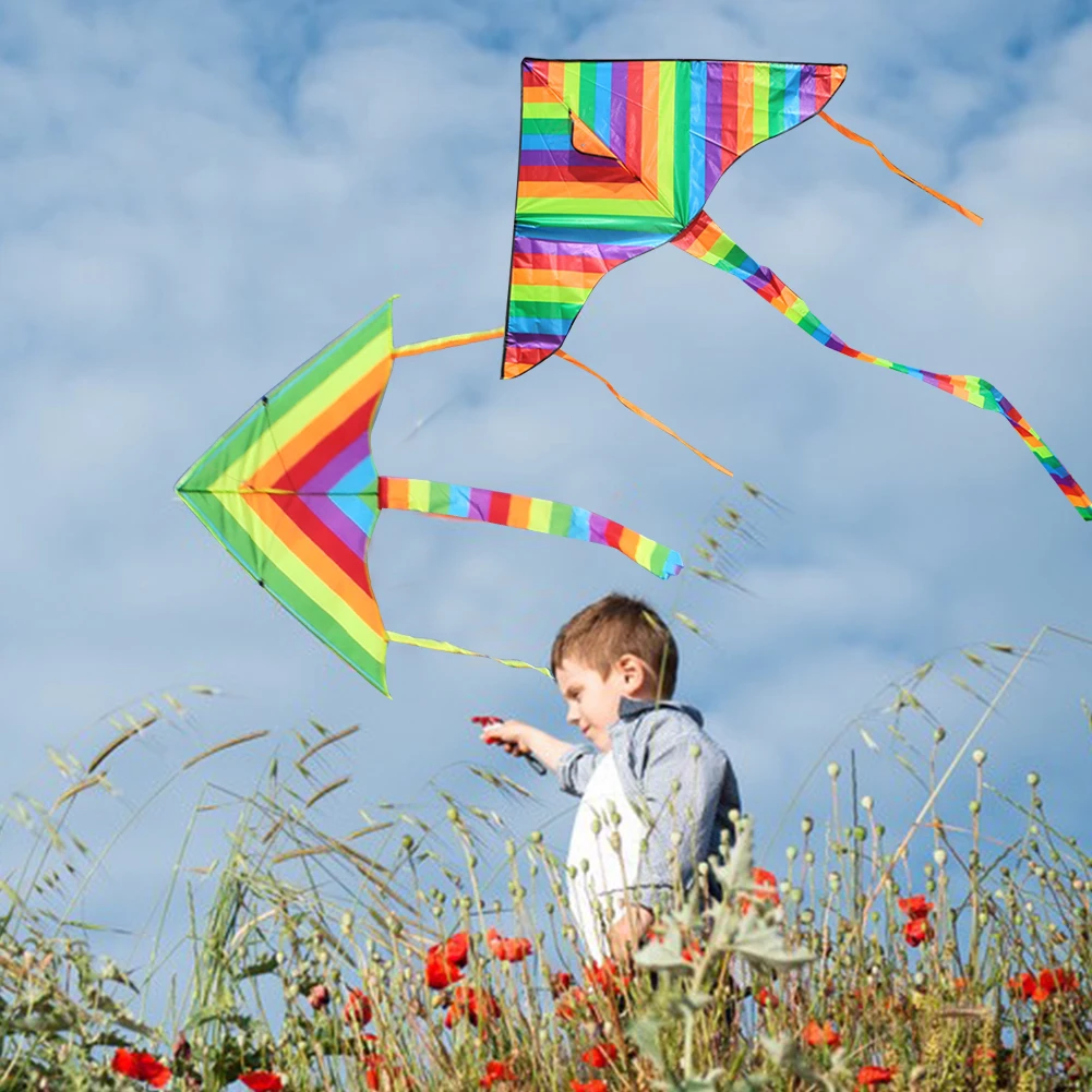 Cometa colorida de arcoíris para niños, cometas de nailon de cola larga para exteriores, juguetes voladores para niños, juguetes de juego para padres e hijos, regalo para cumpleaños