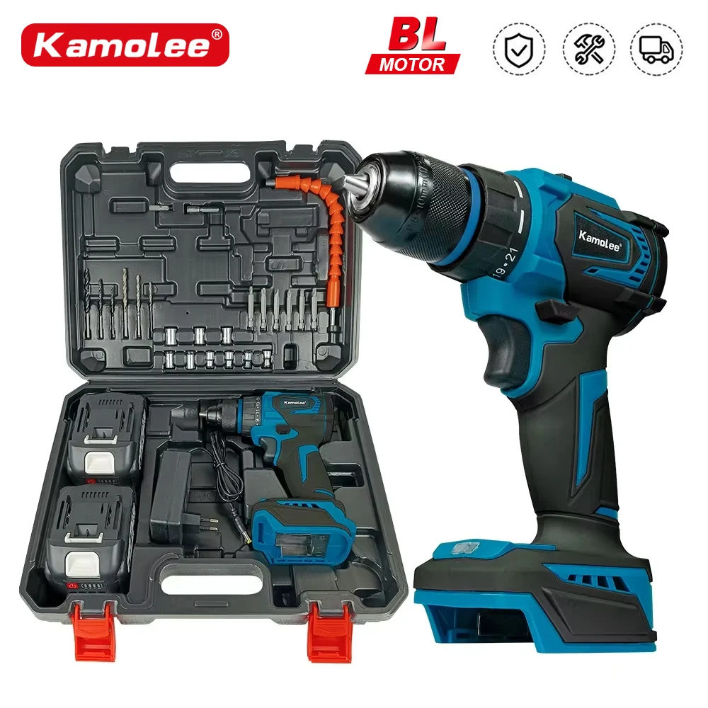 Kamolee 10MM Brushless Electric Impact Drill Cordless Screwdriver Lithium Battery Charging Hand Drill For Makita 18V Battery