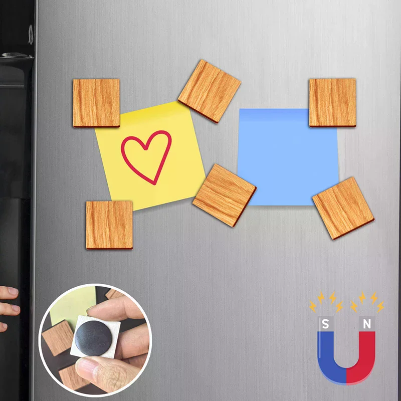 6pcs Wood Blank Fridge Magnets Magnetic Decoration Round/Heart/Square DIY Crafts Wood Slice Tags Kitchen Office Decorative