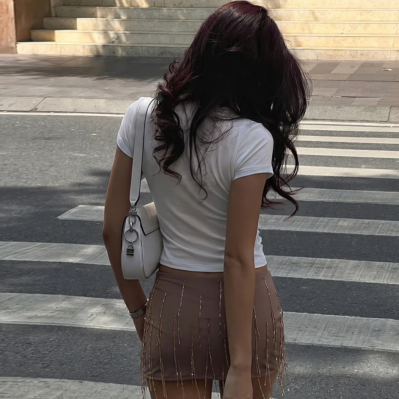 Hugcitar Damenmode, tiefer V-Ausschnitt, einfarbig, kurzärmelig, gerüscht, sexy Crop-T-Shirt, Top, Sommer, Strandurlaub, weibliches Outfit – Detail 12