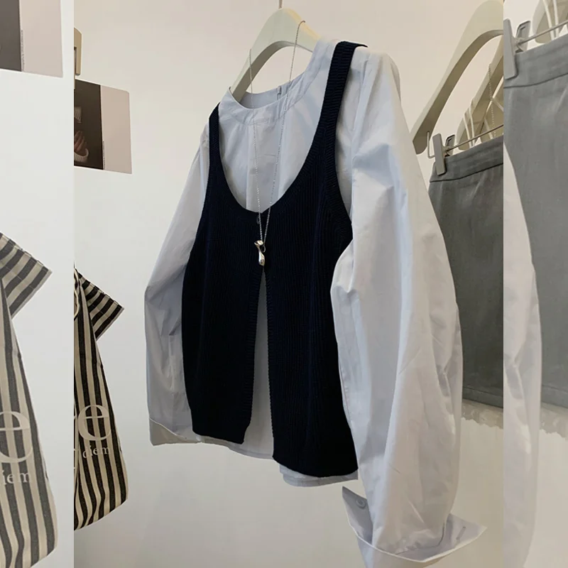 

Korean Style Long Sleeve Knitted Wrap Top And Bottom Two Piece Set Women's Fashion Spring Autumn New All Match Cotton Polyest...