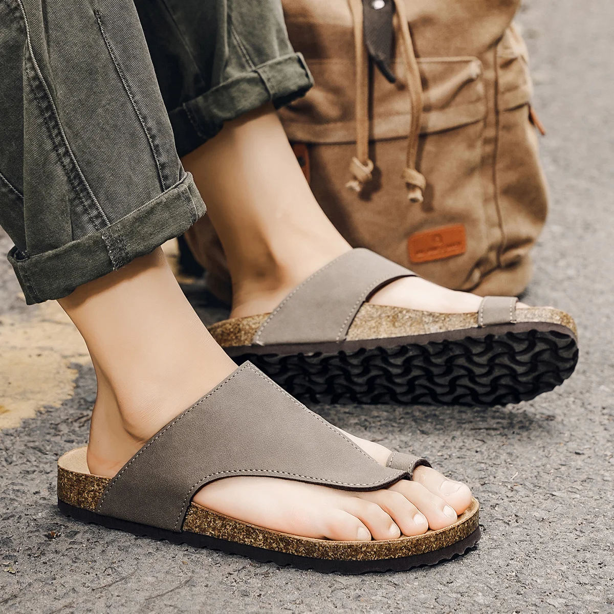 Big Size 48 49 Cork Slippers Men Women Summer Flip Flops Microfiber Leather Casual Sandals Unisex view 5