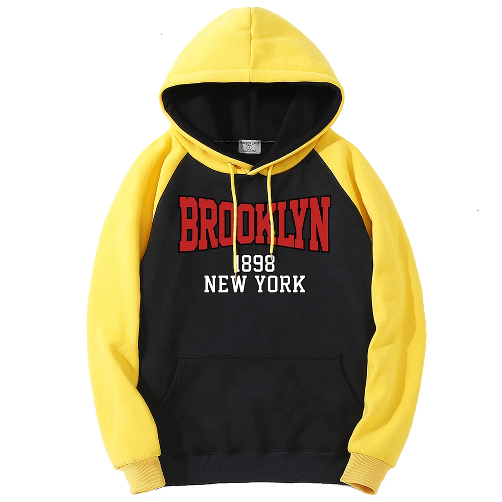 بروكلين 1898 مدينة نيويورك الطباعة رجالي راجلان هوديس فضفاض هودي العصرية جيب كم طويل كنزة بغطاء رأس من الصوف للجنسين البلوز #1