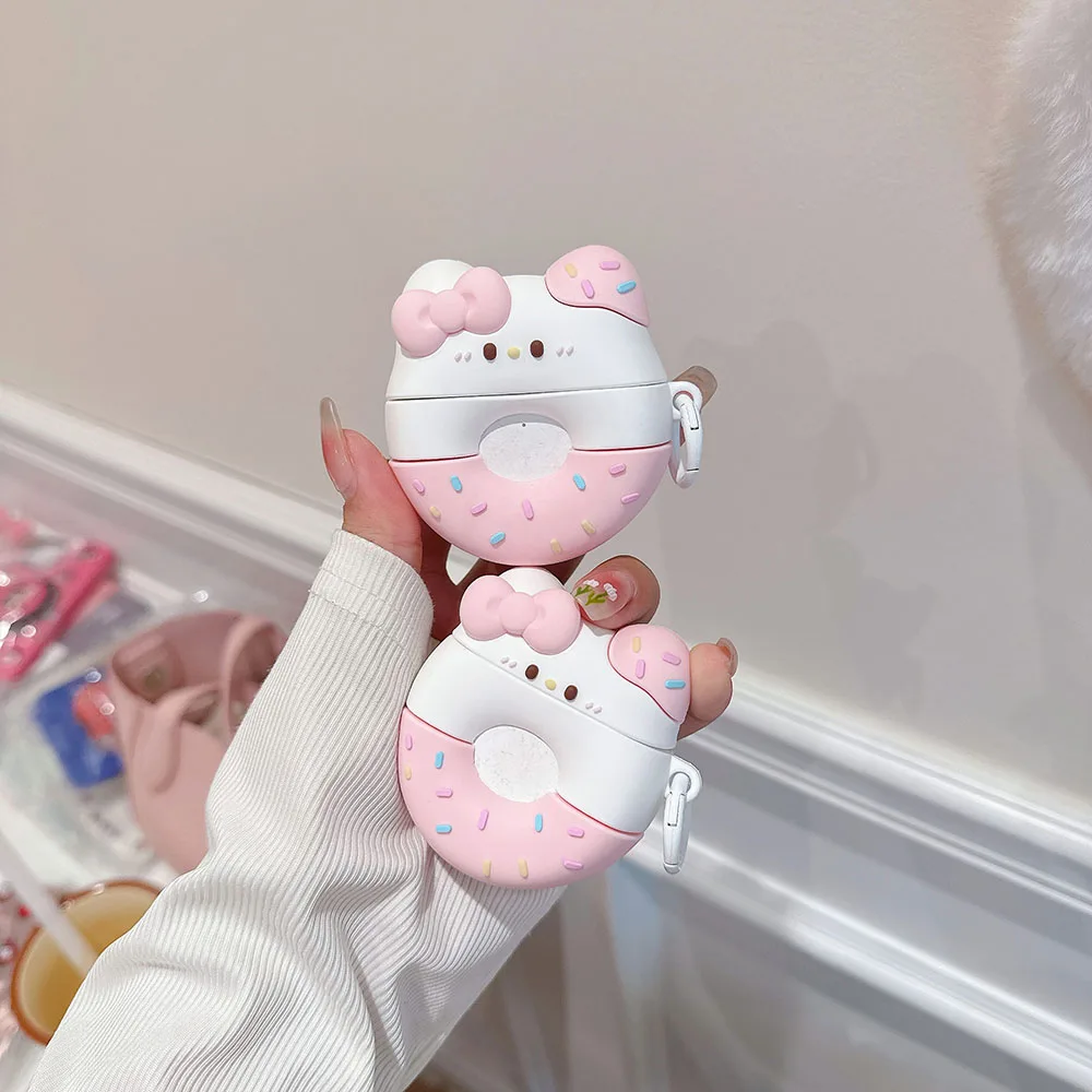 Kawaii Donut Sanrios Hello Kitty dla AirPods 1 2 3 Pro 2 Etui na słuchawki IPhone Akcesoria Air Pod Miękka silikonowa osłona Prezent dla dziewczynki