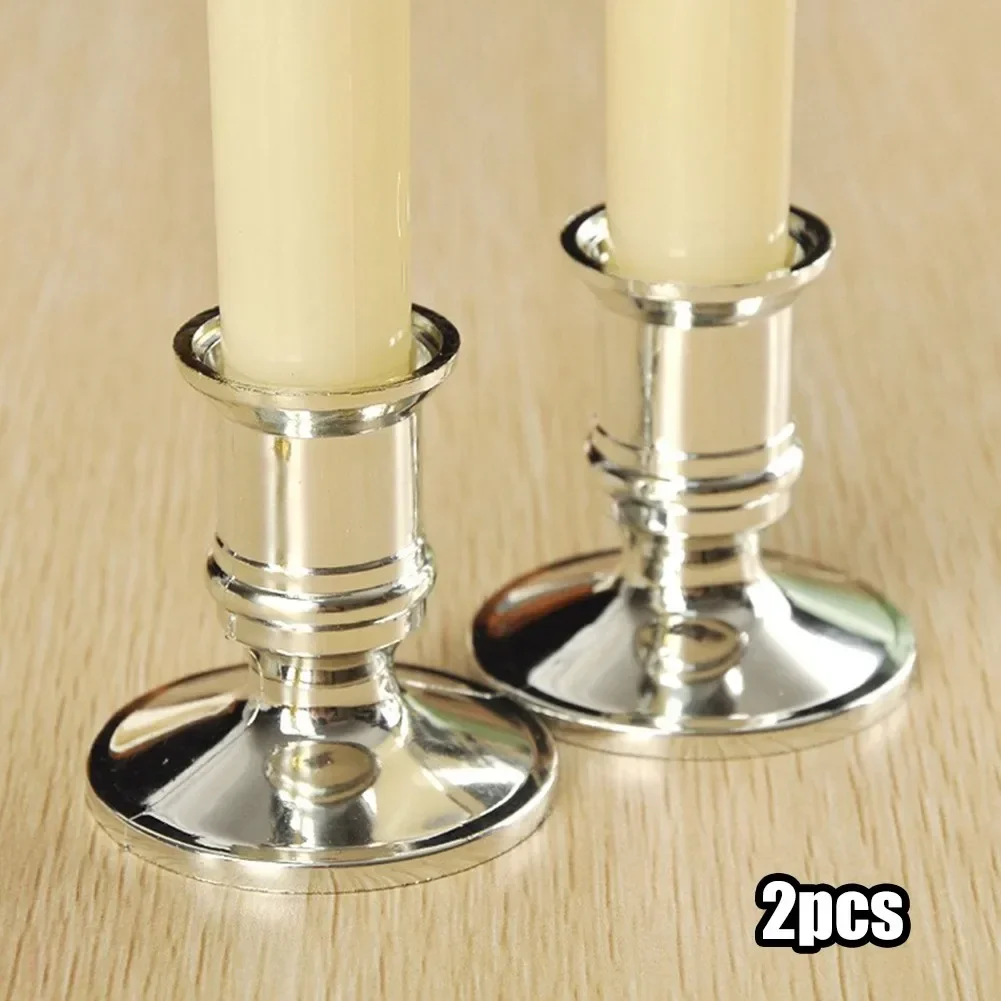 2pcs Pillar Candle Holders Traditional Shape Taper Standard Candle Holders Gold Sliver Plastic Candlestick Dinner Party Decor