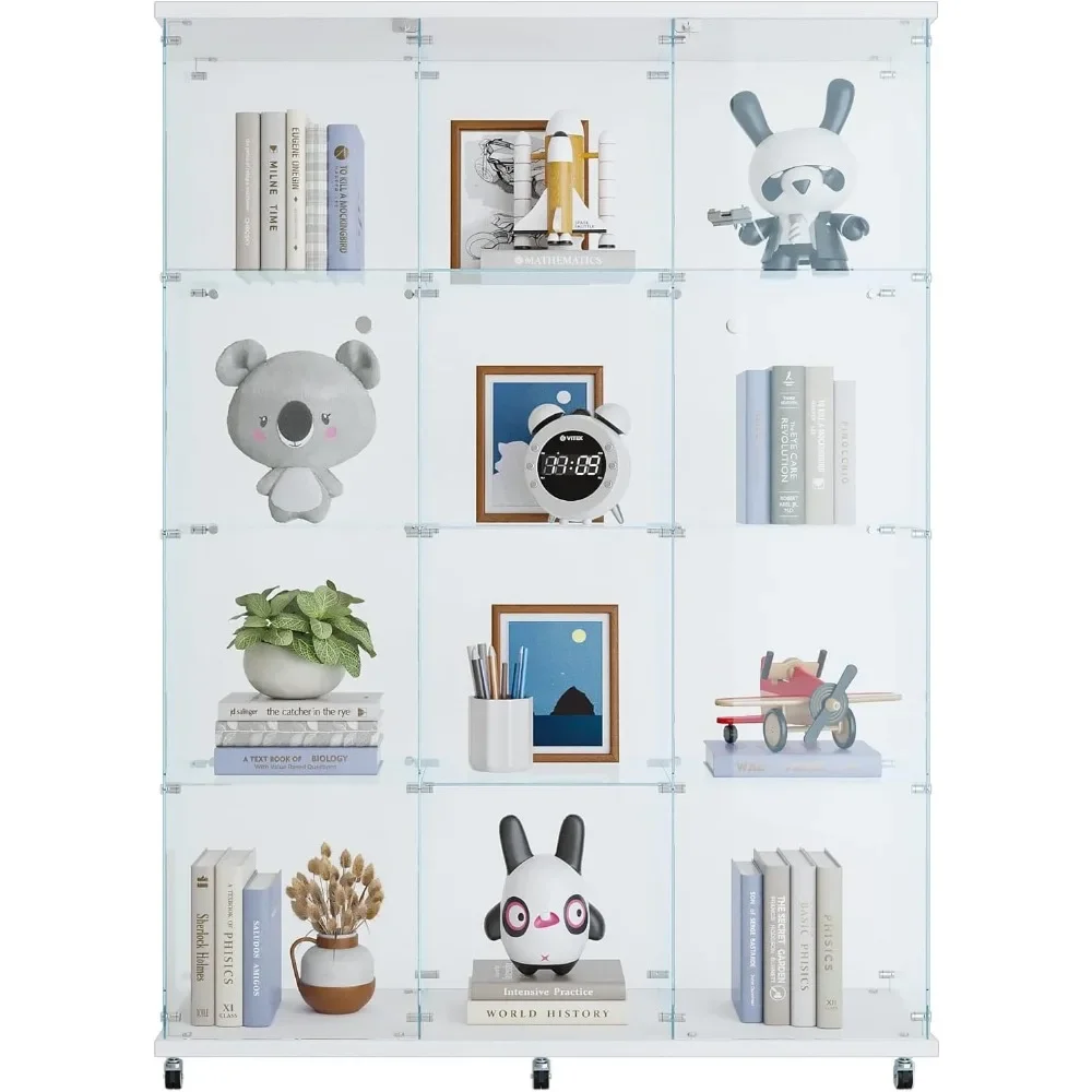 

Extra Large Display Cabinet with 4 Shelves, Display Cabinet for Living Room, White Floor-to-ceiling Glass Living Room Cabinet