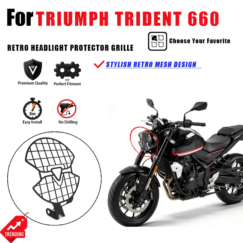Protector de Faro para Triumph Trident 660, Rejilla Protectora de Lámpara Retro, Accesorios para Moto, Protector de Faro, Rejilla Trident660