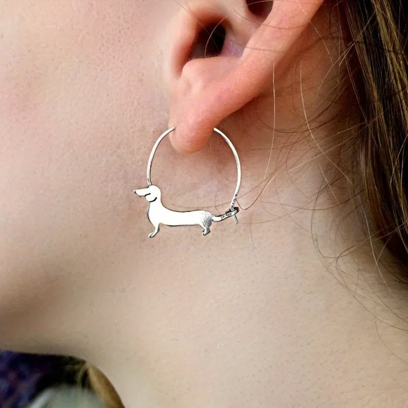 Pendientes de perro salchicha Joyería de perro salchicha, pendientes de aro de perro salchicha, regalo de perro salchicha para amantes del perro salchicha