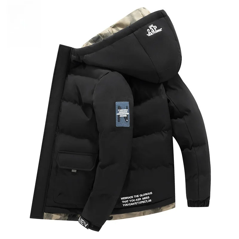 Thiened down Jaet Men's Outerwear Loose Winter Warmth Resistance Cotton Clothes Trendy Urban Casual Sle Zipper Closure