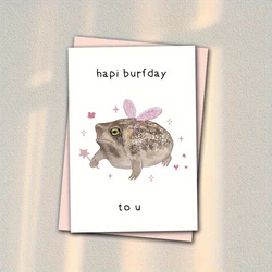 1pc, Grumpy Frog Birthday Card - Unique Frog Lover Greeting Card for Birthdays and Thank You Notes