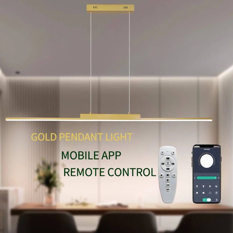 

Nice Modern Minimalist LED Pendant Light For Dining Room Adjustable Linear Chandelier In Gold Dimmable Hanging Lamp Fixture For
